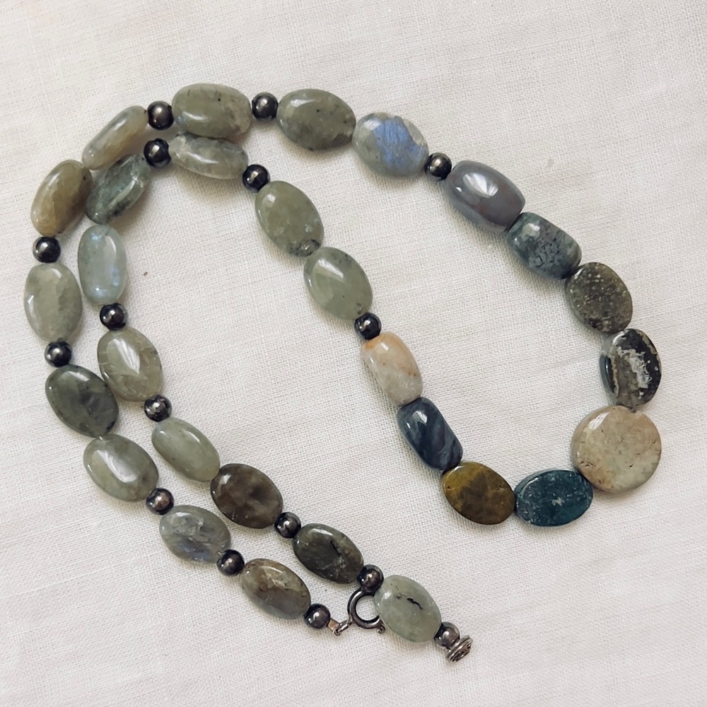Iridescent Labradorite And Agate Statement Neckla… - image 2